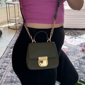 Michael Kors Brigitte Mini Olive Leather Crossbody Convertible Bag with Gold